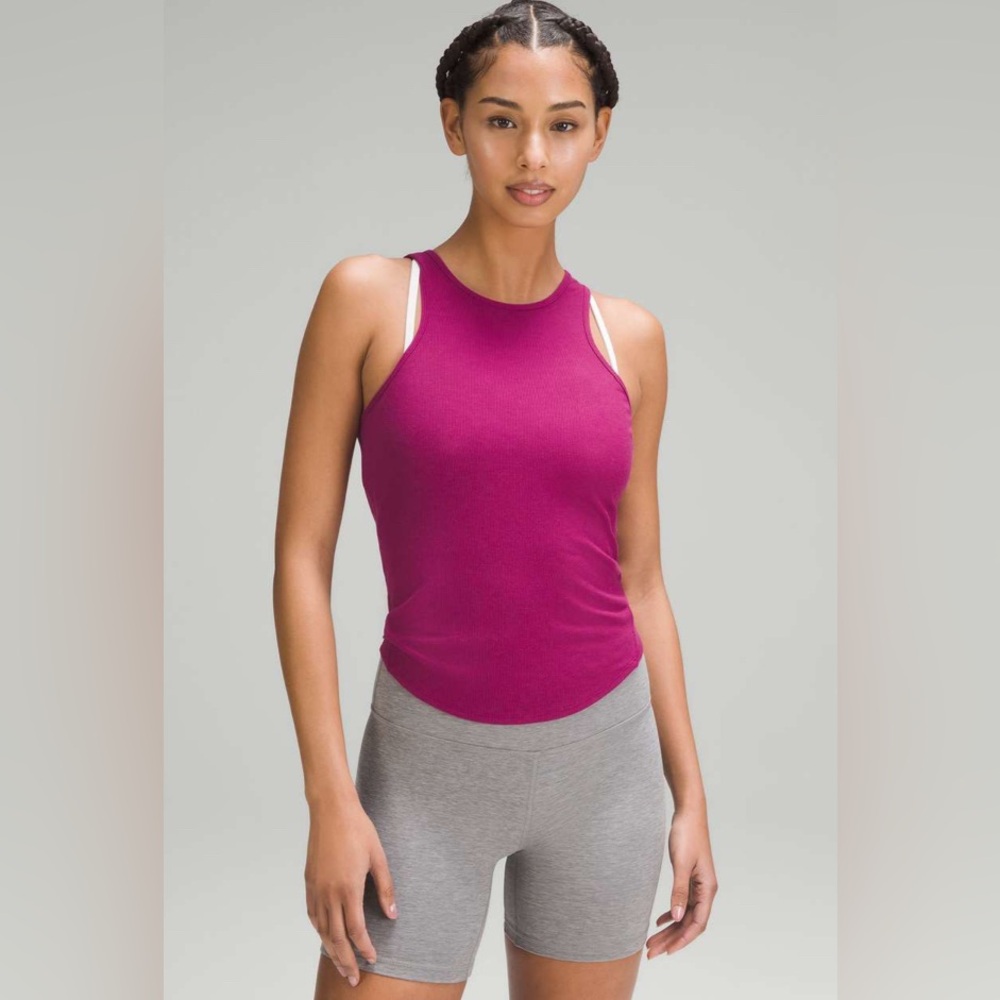 SOLD NWT Ribbed Modal Silk Twist Back Yoga Tank Magenta Purple - Picture 5 of 7